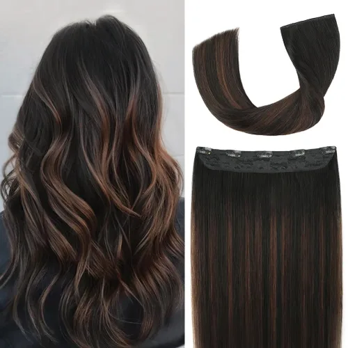 Vista 11 de Winsky - Extensiones de cabello humano real Remy - Una pieza azul balayage, extensiones de cabello con clip, 70 gramos para mujer
