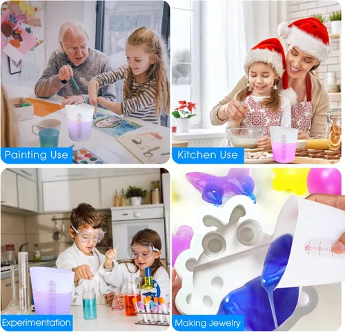 Vista 8 de ZUYEE Tazas medidoras de silicona (2 tazas + 1 taza) tazas de fusión flexibles para mantequilla de resina epoxi, taza de chocolate para hornear