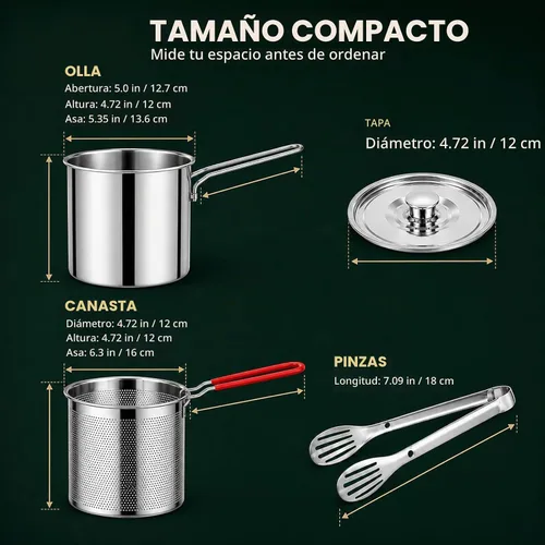 Vista 7 de Nueva olla de freidora de acero inoxidable 304 con cesta y asa (3 piezas)
