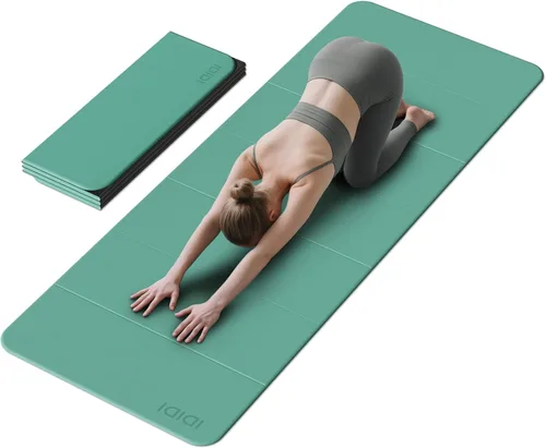Vista 12 de Tapete plegable extra grande de yoga y fitness de 0.315 pulgadas (74 x 31.5 x 0.32 pulgadas), tapete de pilates ligero y antideslizante de doble