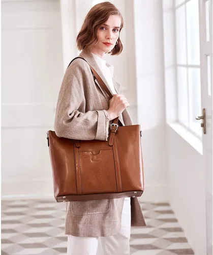 Vista 2 de BOSTANTEN Bolso de hombro de piel para mujer, bolso de hombro vintage para laptop, maletín y carteras para mujer, de cuero genuino con bloqueo RFID
