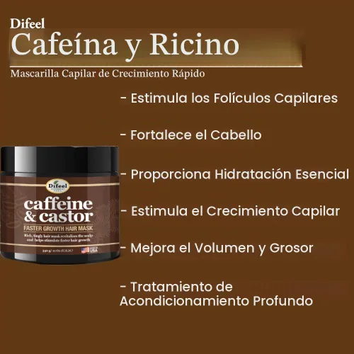 Vista 2 de Difeel Mascarilla capilar de crecimiento más rápido con cafeína y ricino, 12 onzas