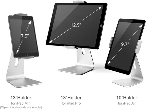 Vista 4 de Soporte para iPad Pro de rotación de 360°, aleación de aluminio, para iPad Pro de 7 a 13 pulgadas, iPad Air y iPad Mini Surface y Surface Pro