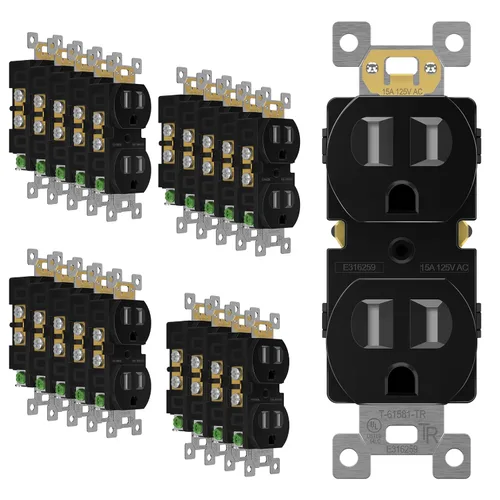 Vista 20 de ENERLITES Receptáculo dúplex, tomas de pared eléctricas resistentes a manipulaciones, grado comercial, 15A 125V, autoconectado, 2 polos, 3 cables