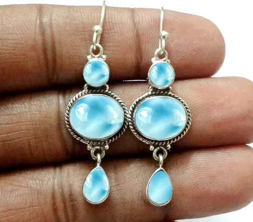 Vista 5 de Pendientes colgantes de plata esterlina fina para mujeres y niñas, aretes colgantes de piedras preciosas auténticas, aretes colgantes de gota