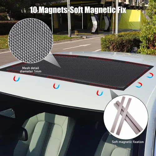 Vista 11 de Parasol Magnético para Coche, Pantalla Magnética de Malla Transpirable para Acampar y Estacionar, Protección UV de Instalación Rápida para Techo