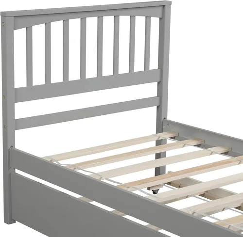 Vista 5 de Harper & Bright Designs Marco de cama doble con cama nido, plataforma para niños, cama doble con cama nido extraíble, madera maciza, no necesita