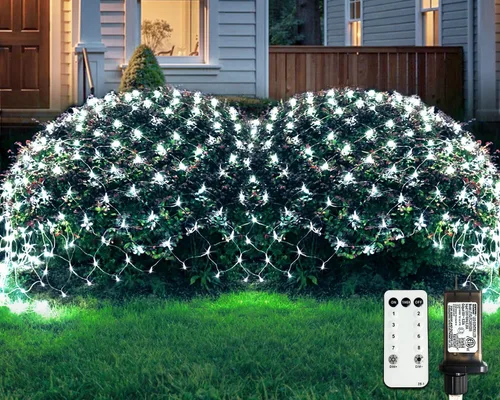 Vista 14 de JMEXSUSS - Luces de red para exteriores impermeables, de 12 x 5 pies, con enchufe y 8 modos con control remoto, 360 luces LED para decoración