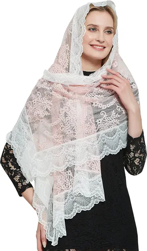 Vista 29 de Bufanda de encaje floral vintage de pestañas capilla velo mantilla infinito latino masa S04