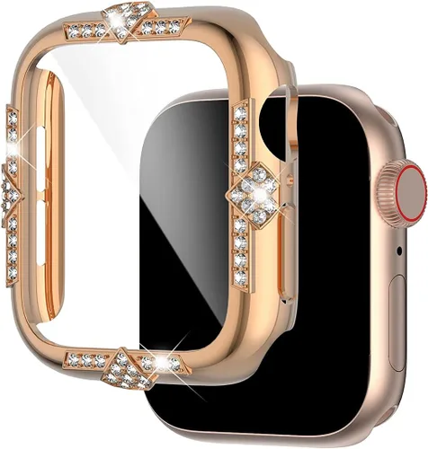 Vista 11 de Funda rígida compatible con Apple Watch Series SE 6/5/4 de 1.575 pulgadas (1.575 in) de diamantes de imitación con protector de pantalla de vidrio