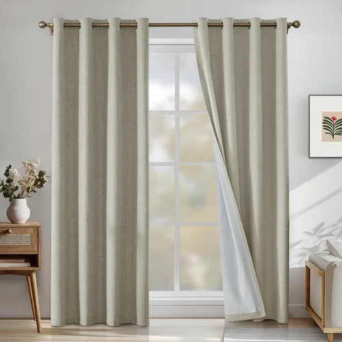 Vista 90 de Cortinas 100% opacas para dormitorio, cortinas opacas de 63 pulgadas de largo, cortinas opacas de lino para sala de estar, cortinas con ojales