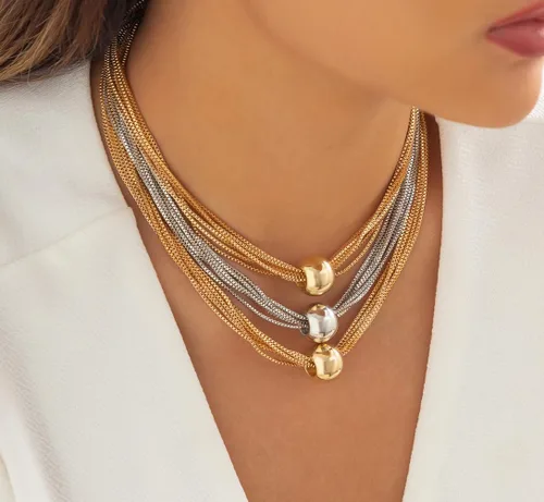 Vista 6 de Roe Dolph Collar grueso de oro con capas de abejas punk, collar de cadena con babero de moda, joyería estética para mujeres y niñas