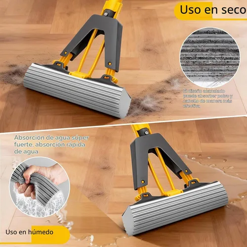 Vista 4 de Trapeador de esponja, mopa autoexprimible con 3 repuestos de mopa