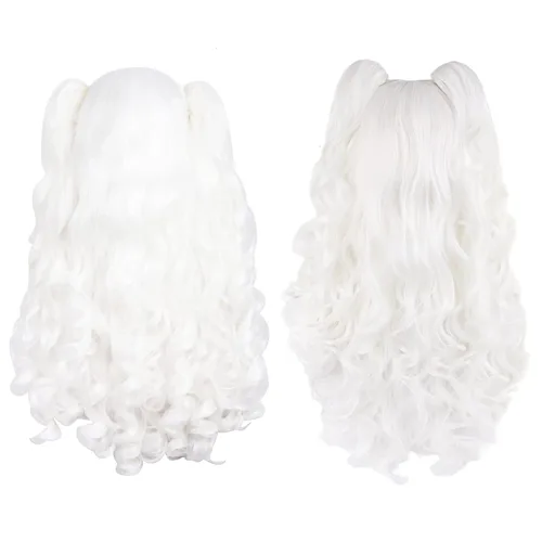 Vista 4 de Peluca MapofBeauty Lolita para disfraz, cabello largo, rizado, con coleta, Blanco