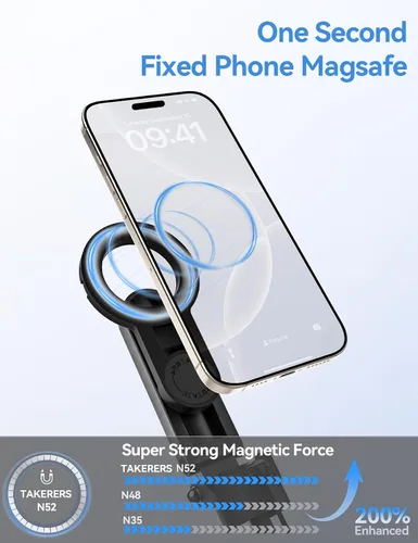 Vista 2 de Takerers Trípode Magsafe para iPhone【Tamaño de bolsillo】 Palo selfie magnético portátil 4 en 1 para soporte de iPhone para grabación de video