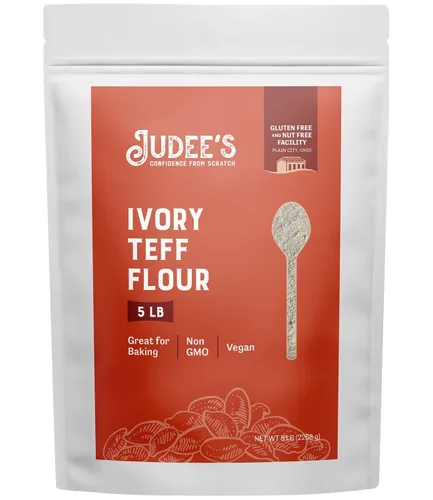 Vista 9 de Judee's Ivory Teff Harina de 2 libras, sin OMG, vegana, fabricada en Estados Unidos, almidón resistente, ideal para hacer pan de Teff rápido