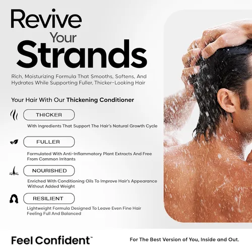 Vista 2 de Acondicionador espesante para el cuidado del cabello para hombres y mujeres con cabello fino o adelgazante – cirujano capilar formulado con semillas