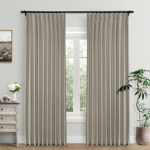 Vista 13 de Macochico Cortinas opacas de lino plisadas para oscurecer la habitación, panel con aislamiento térmico para dormitorio, sala de estar, sala