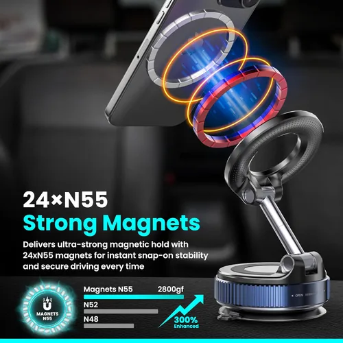 Vista 4 de Soporte Magnético de Sujeción al Vacío para Teléfono en el Coche – Montura de Succión Fuerte Ajustable de 360°, Montura Compatible con MagSafe