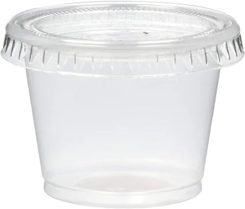 Vista 10 de Vasos desechables de plástico para porciones - Jello Shot Cup - La taza perfecta para soufflé (1 onza, paquete de 50 tazas con tapas)