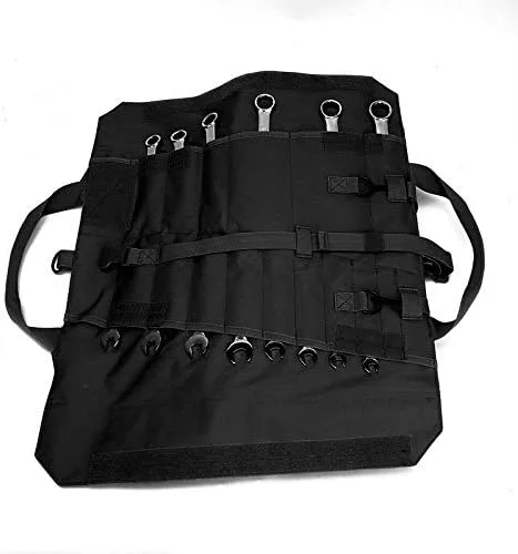 Vista 2 de Llave enrollable bolsa organizadora de herramientas Super almacenamiento con 23 bolsillos (negro)