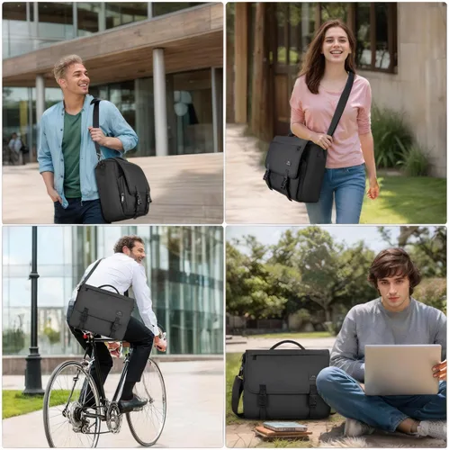 Vista 6 de MATEIN Bolsa tipo mensajero para hombres, mochila escolar para adolescentes, ligera de 17.3 pulgadas, maletín para laptop grande, bolsa cruzada