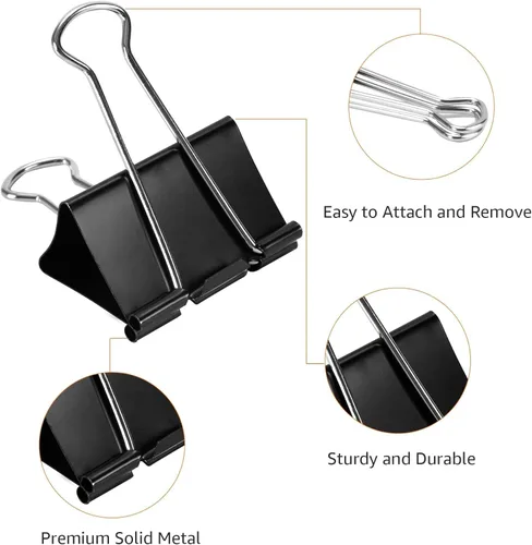 Vista 5 de Amazon Basics - Clips resistentes para carpetas de oficina, 144 unidades (paquete de 12 de 12), pequeños, 0.75 pulgadas, negros