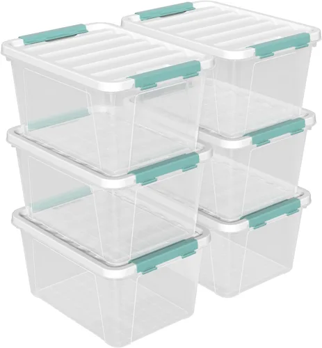 Vista 9 de Caja de plástico de 14 cuartos de galón con asas, contenedores de almacenamiento transparentes, juego de 6