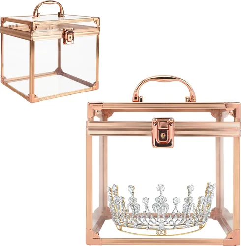 Vista 9 de Caja de corona, estuche de maquillaje transparente, organizador de cosméticos, gran capacidad de acrílico transparente para artistas, vitrina