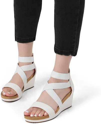 Vista 4 de Dream Pairs - Sandalias de cuña con plataforma y puntera abierta y correa elástica para mujer