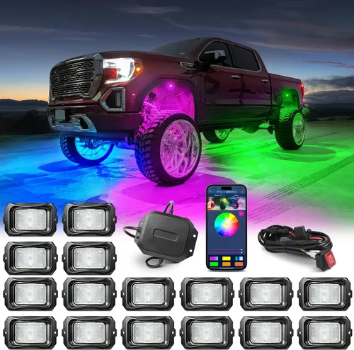 Vista 8 de MICTUNING C2 Max RGB+IC Chasing Color Rock Lights - 2 piezas (no incluye controlador)