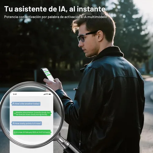 Vista 6 de Gafas inteligentes Bluetooth, traducción en tiempo real - Travel Gris
