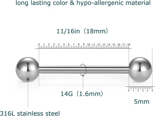 Vista 3 de vcmart Nipple Rings Tongue Ring Surgical Steel Nipplerings Piercing Women Silver Barbells 14G 6 Pairs 12-916-58-34