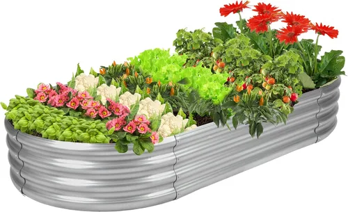 Vista 10 de Rakukiri Jardinera elevada con certificación GRS galvanizada para exteriores, maceta ovalada de metal resistente a la putrefacción de 5 pies, maceta