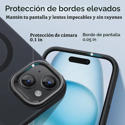 Vista 9 de ESR Funda para iPhone 15 Plus, funda de silicona MagSafe con soporte, protección de grado militar, soporte integrado para guardar cámara, funda