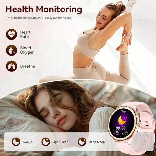 Vista 4 de Reloj inteligente para mujer, monitor de fitness HD de 1.27 pulgadas (respuesta/haz llamadas) con más de 110 modos deportivos/frecuencia