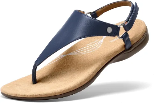 Vista 12 de DREAM PAIRS Sandalias planas para mujer, con soporte de arco, ortopédicas, cómodas, suaves, acolchadas, para verano, con correa en T