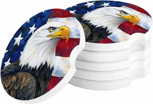 Vista 24 de Portavasos para automóvil para mujeres/hombres, paquete de 2 posavasos absorbentes de cerámica para bebidas, diseño de camuflaje con bandera