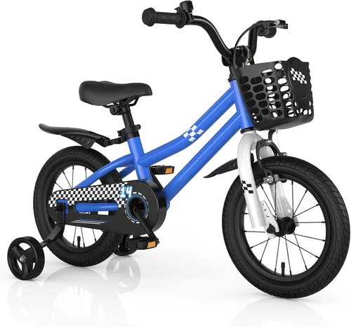Vista 23 de COSTWAY Bicicleta para niños, 12, 14, 16, 18 pulgadas, para niños y niñas de 3 a 8 años, bicicleta para niños con ruedas de entrenamiento
