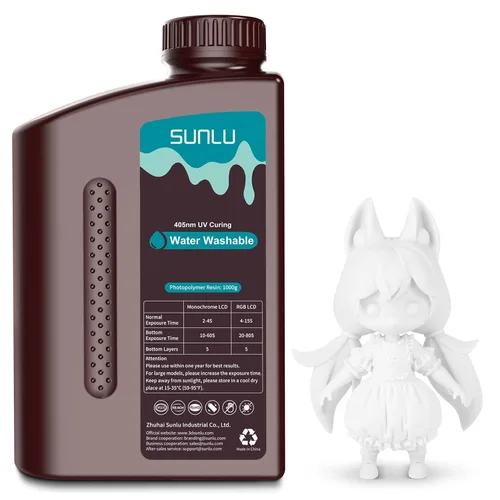 Vista 22 de SUNLU - Resina lavable al agua de 1000 g, resina de impresora 3D de curado rápido para impresoras 3D de resina LCD DLP SLA, resina de fotopolímero