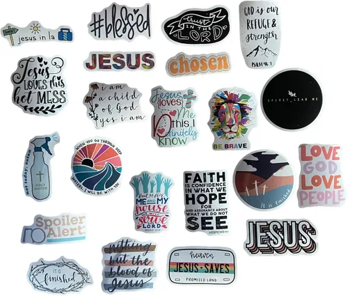 Vista 9 de Calcomanías cristianas, paquete de 100 unidades, calcomanías inspiradoras de fe con versículos de la Biblia, vinilo impermeable para botellas