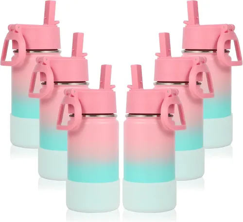 Vista 38 de Volhoply Botella de agua de acero inoxidable aislada de 14 onzas con tapa de pajita y funda de silicona, sin BPA, fácil de usar para niños y niñas