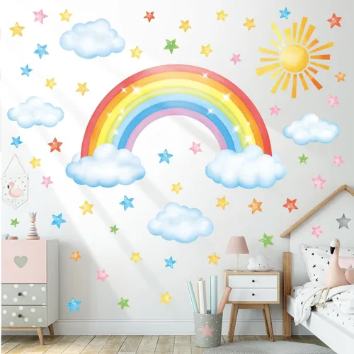 Vista 3 de DECOWALL Rainbow Sun Nubes Estrellas Pared Pegatinas Calcomanías Nursery