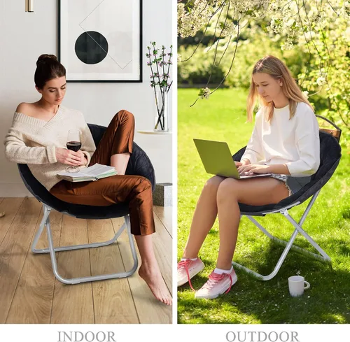 Vista 4 de SUPER DEAL Silla plegable con platillo, para adultos y niños, silla redonda portátil de piel sintética para sala de estar, dormitorio, apartamento