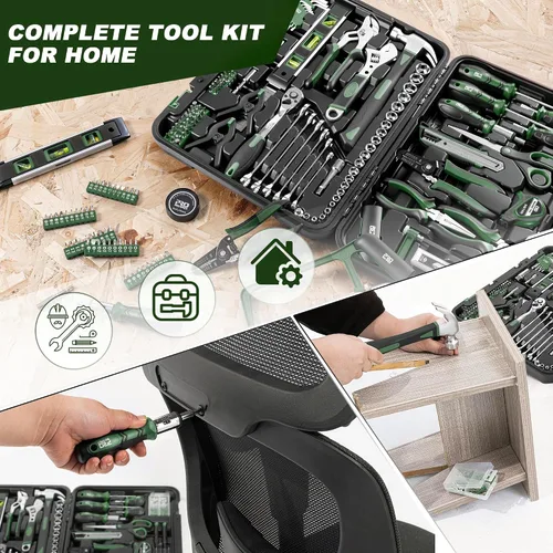 Vista 5 de Prostormer - Kit de herramientas de 259 piezas, juego de herramientas esenciales para el hogar, color verde All-Purpose Tools for Home, Office or