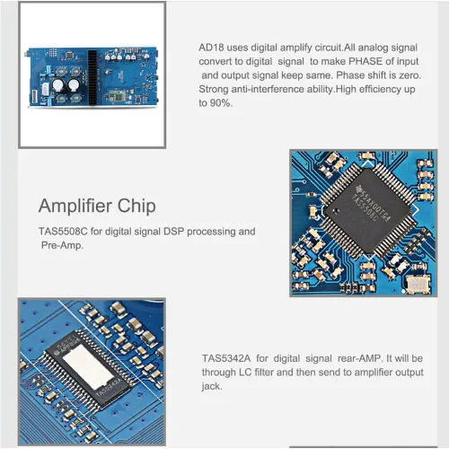 Vista 8 de SMSL AD18 Amplificador de audio estéreo HiFi, compatible con Bluetooth 4.2, compatible con APT-X, amplificador de potencia digital completo USB DSP