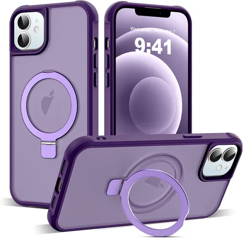 Vista 141 de SKYLMW - Funda compatible con iPhone 11 de 6.1 pulgadas, con soporte magnético invisible tipo anillo, funda translúcida de grado militar, compatible