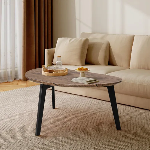 Vista 6 de Mesa de centro moderna para el espacio, mesa central ovalada simple con marco de madera para sala de estar, 19 pulgadas de profundidad x 34 pulgadas