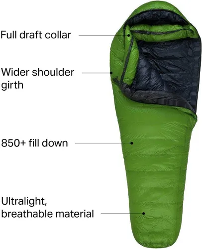 Vista 6 de Western Mountaineering Saco de dormir Versalite de 10 grados verde musgo de 6 pies / cremallera derecha