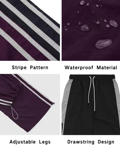 Vista 3 de Aelfric Eden Pantalones deportivos a rayas para hombre, pantalones de paracaídas, pantalones holgados Y2k, pantalones cargo de pierna ancha